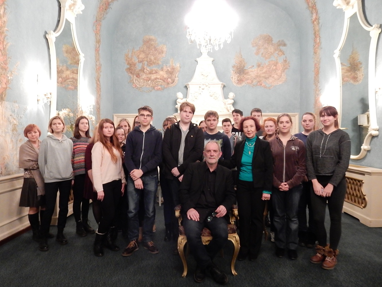 A group of Tallinn high school pupils meeting the stage director I.Lyssov at the Russian Drama Theatre.